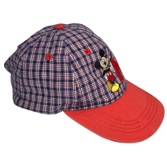 Vintage Disney Mickey Mouse Red Blue Plaid Embroidered Cap Hat Kid's Adjustable - Picture 6 of 10